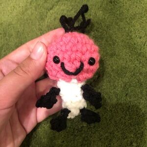 Handmade Pink and Black Crochet LollipopKeychain